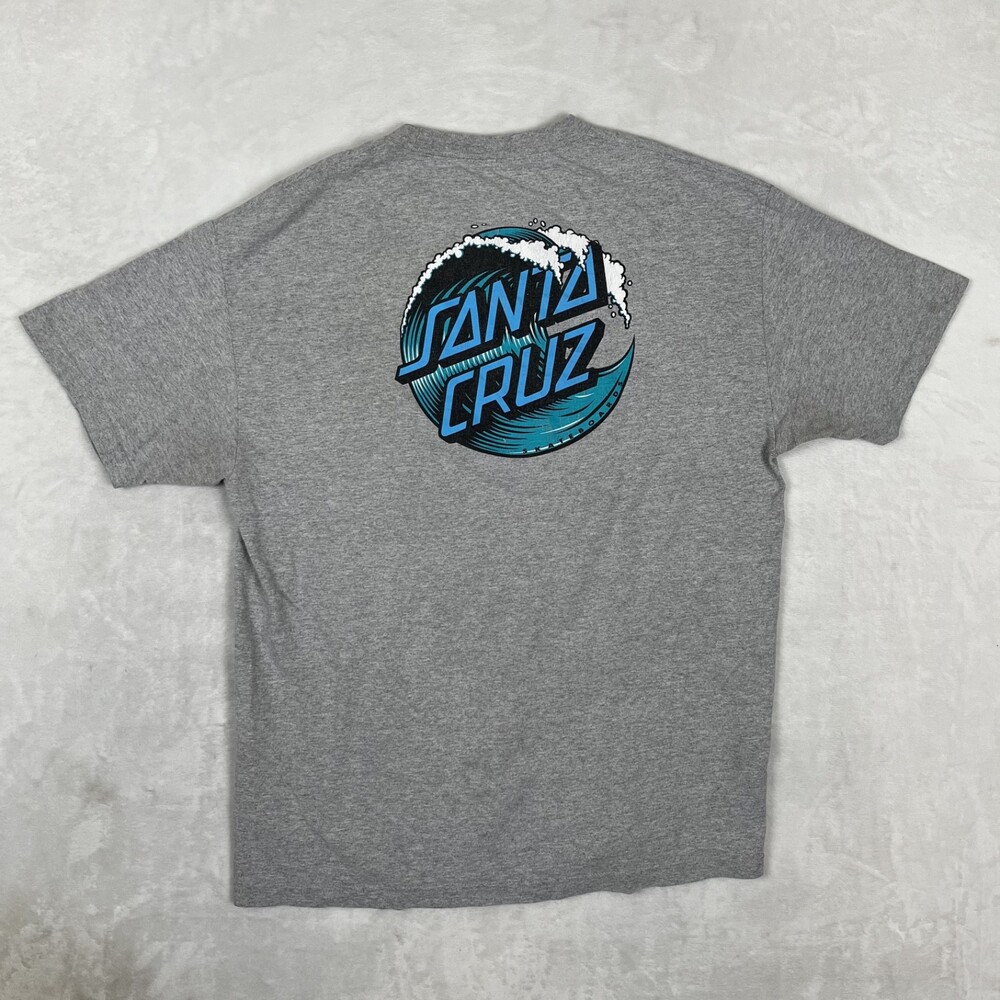 Vintage Santa Cruz Skateboard T-Shirt Size XL Gray Wave Waves Logo Y2K